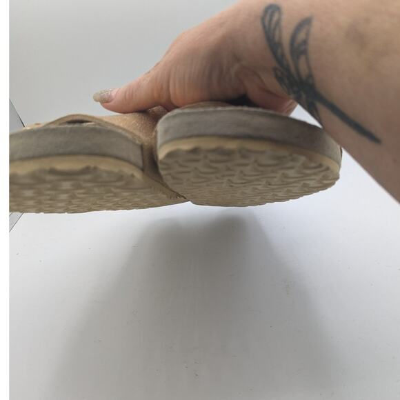 Birkenstock Vaduz Slide Sandal Gold Tone Leather Tan Suede Buckle 41 - Picture 9 of 10